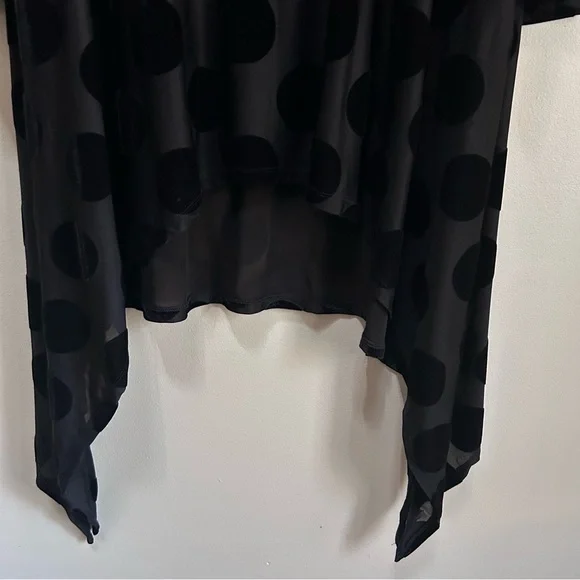 Alembika ~ Black Polka Dot Hi-Lo Semi-Sheer 3/4 Sleeve Tunic Top in Medium *flaw - Picture 7 of 16